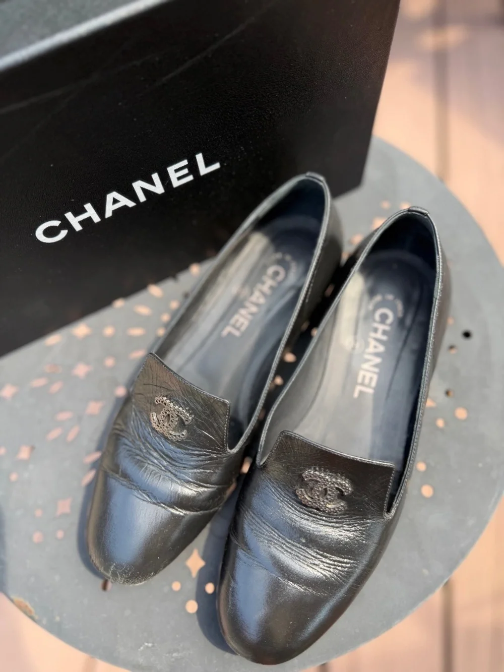 Chanel black calf skin leather moccasins - loafers size 36